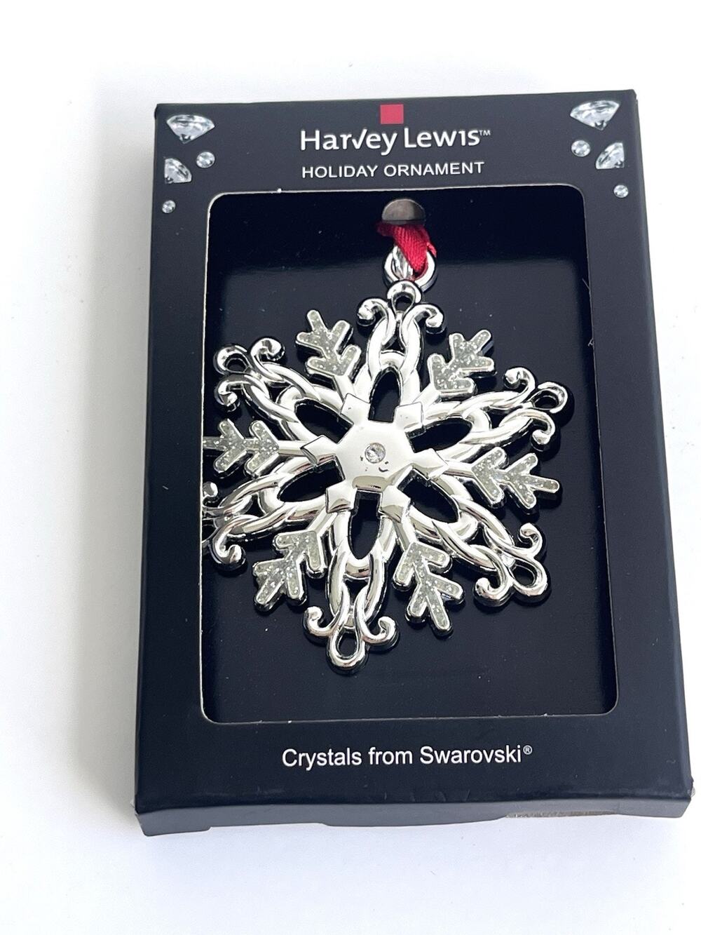 New HARVEY LEWIS Swarovski Crystals Studded SNOWFLAKE ORNAMENT 2 1/4"